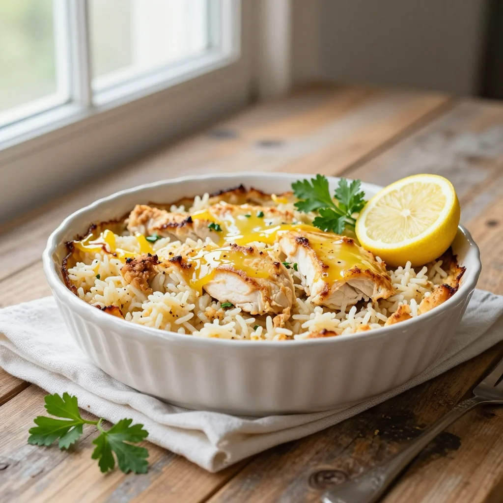 Easy One Pan Lemon Chicken and Rice Casserole