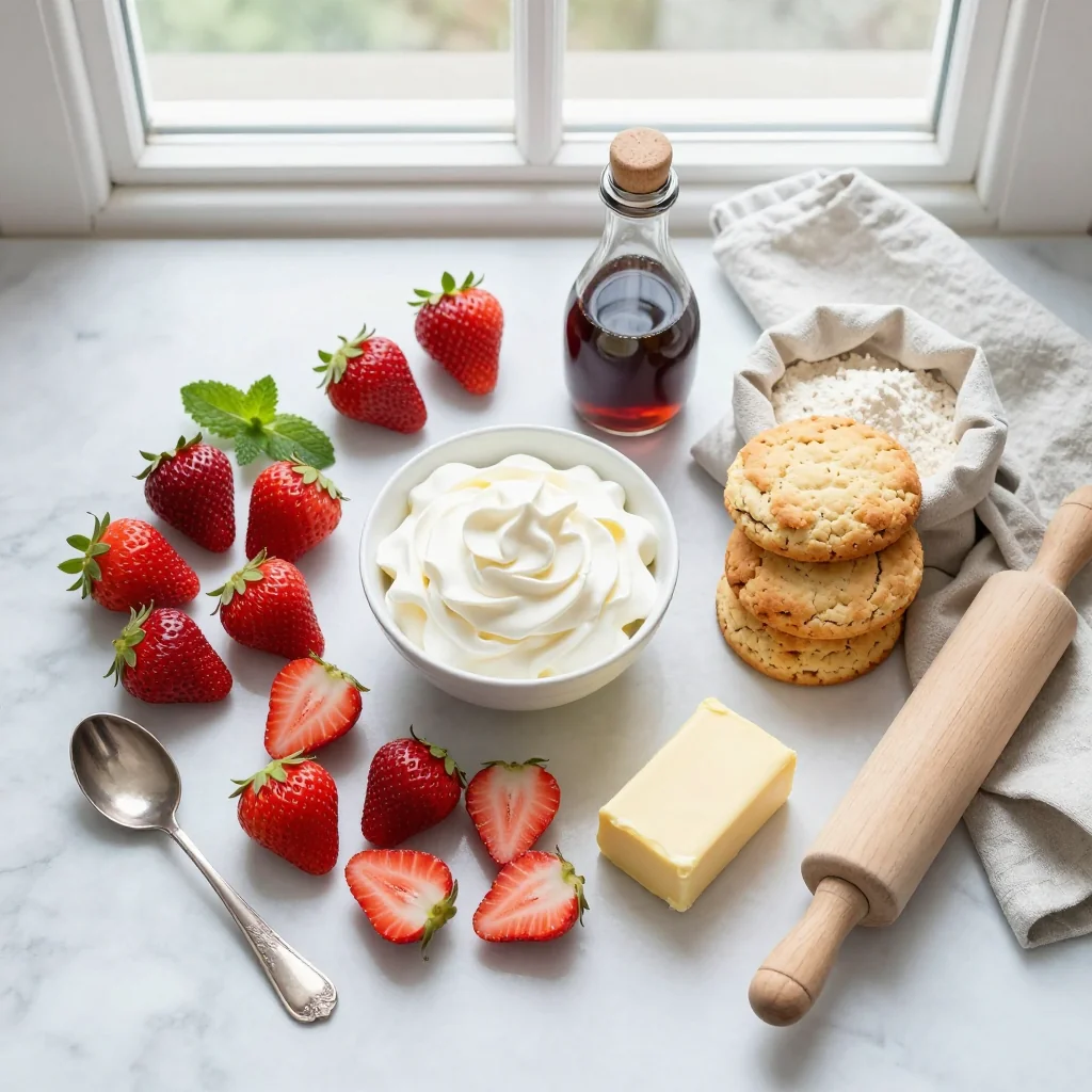 All ingredients for Strawberry Shortcake with Homemade Biscuits