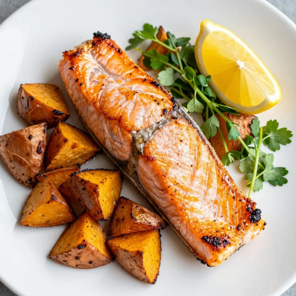 Healthy Baked Salmon with Roasted Sweet Potatoes
