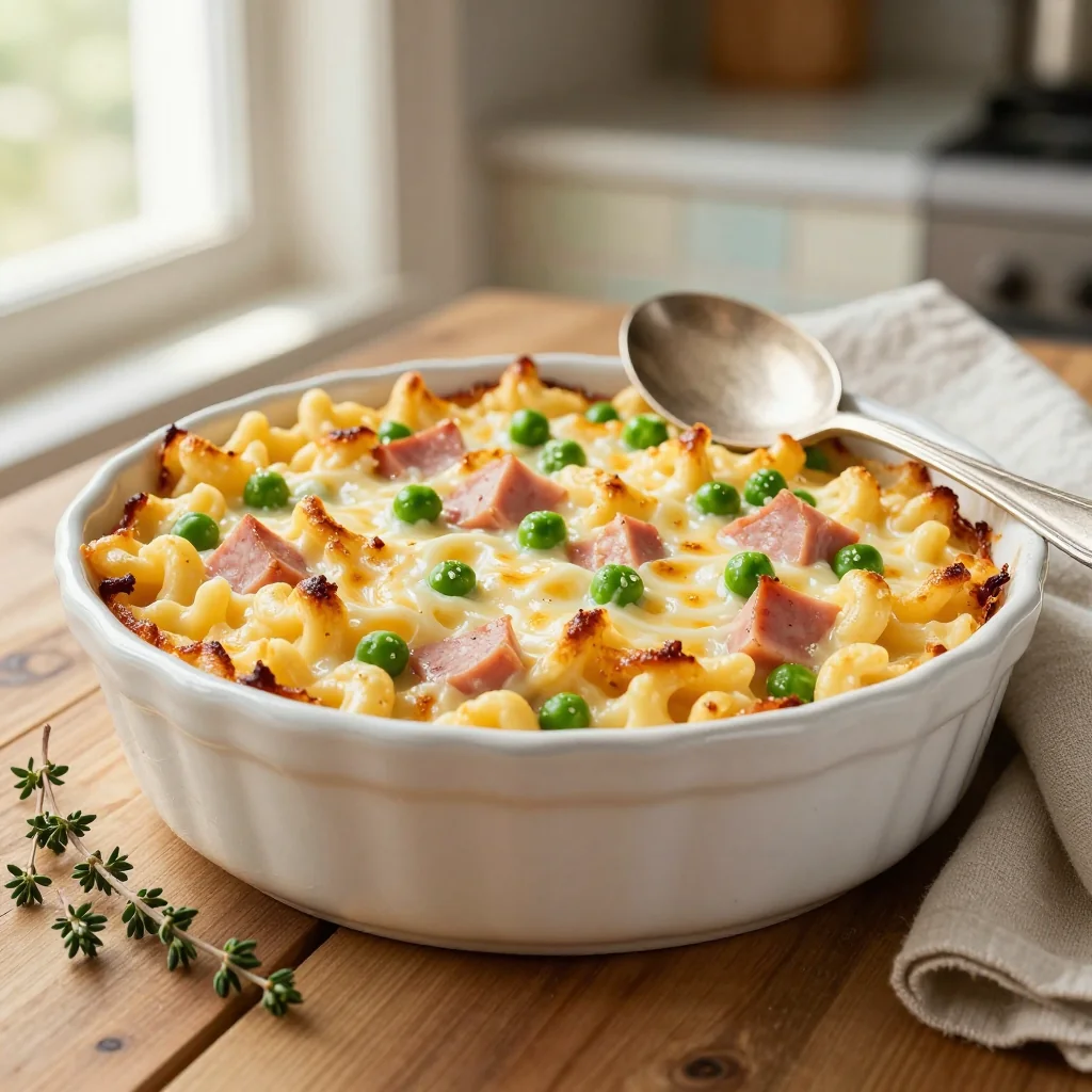 Mac and Cheese with Ham and Peas Casserole