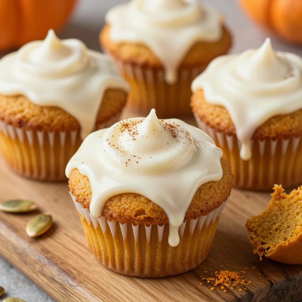 holiday spiced pumpkin muffins with cream cheese glaze for brunch