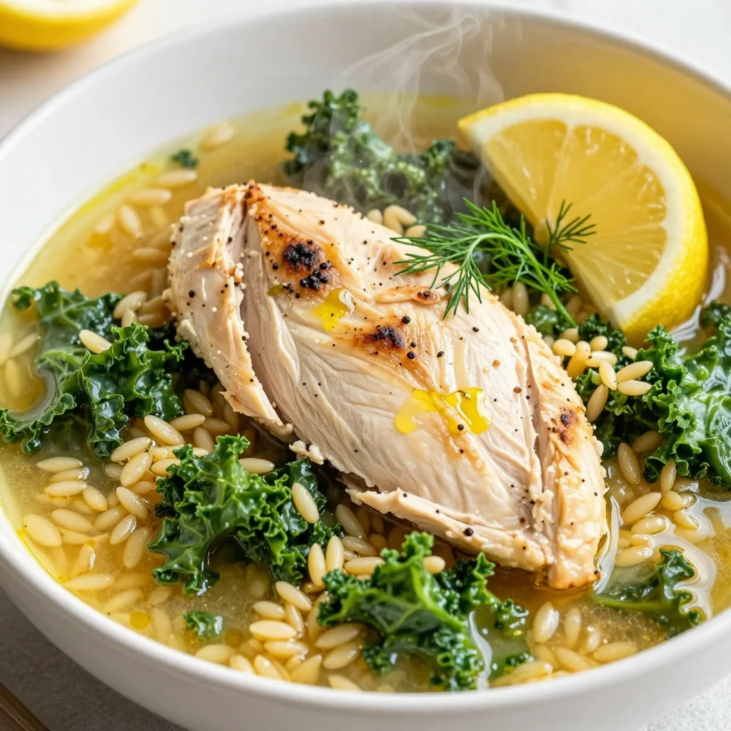 High Protein Slow Cooker Lemon Chicken Orzo Soup for Lunch