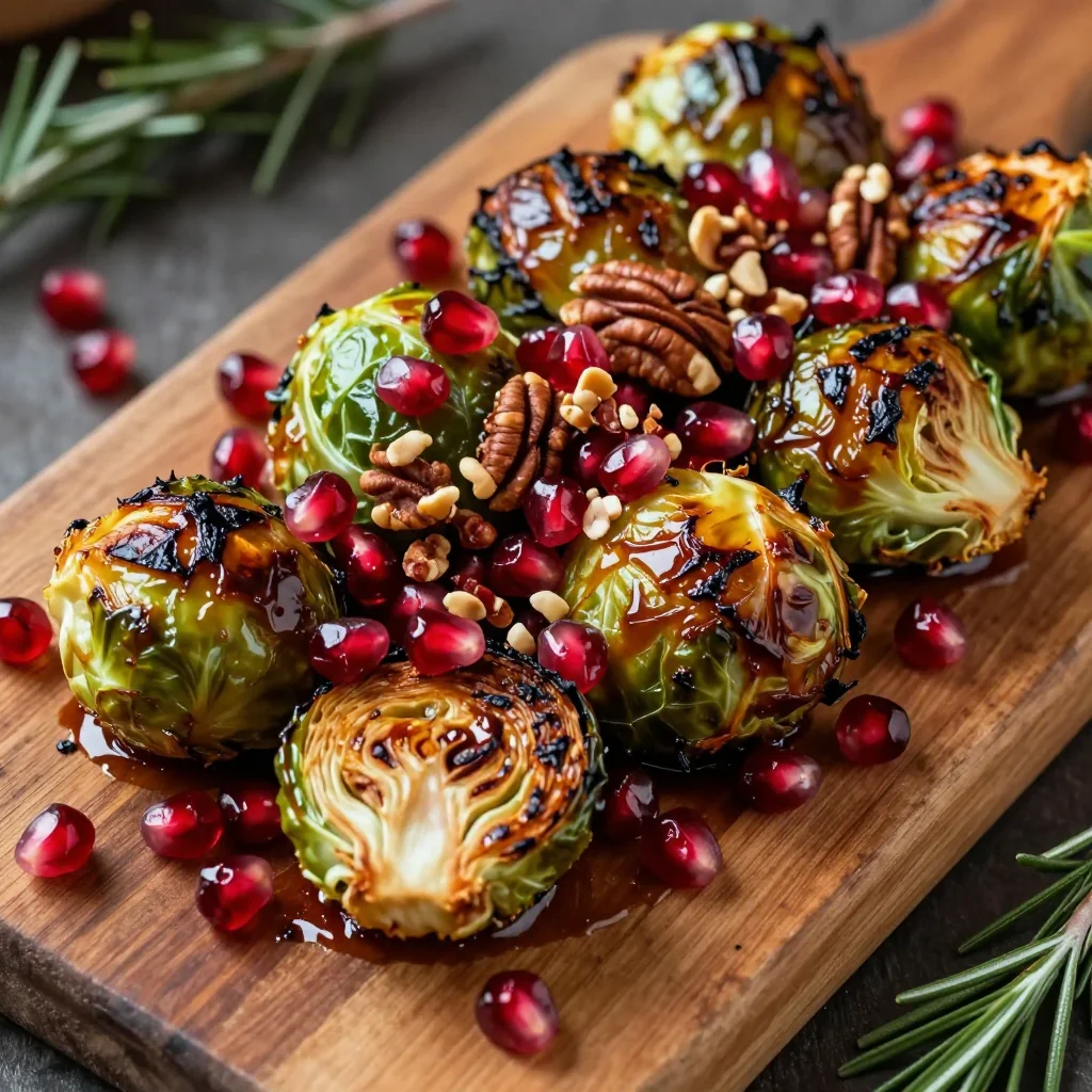 pomegranate glazed roasted brussels sprouts for festive holiday sides
