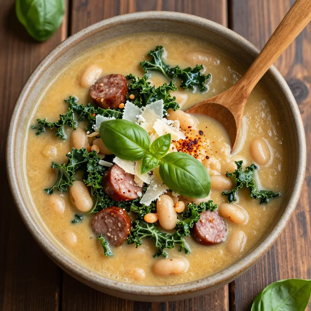 High Protein Creamy Tuscan Kale and Sausage Soup