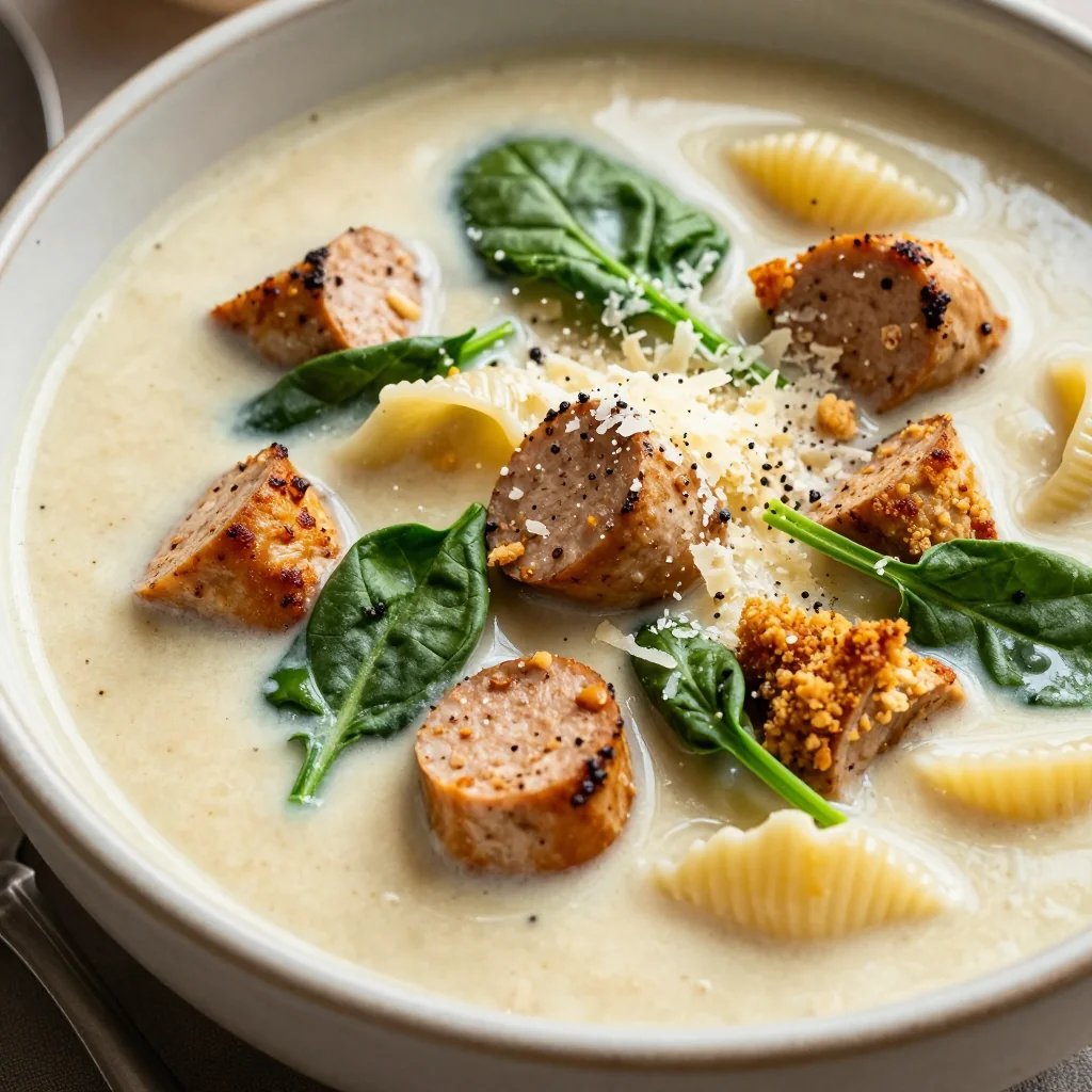 Creamy Tuscan Chicken Sausage and Spinach Soup
