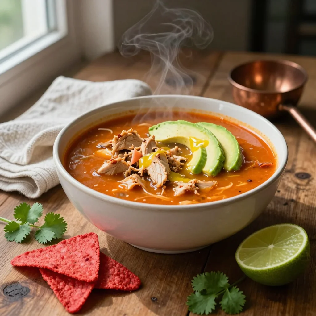 Chicken Tortilla Soup with Avocado and Lime