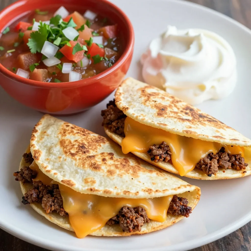 Easy Beef Quesadillas with Cheese and Salsa