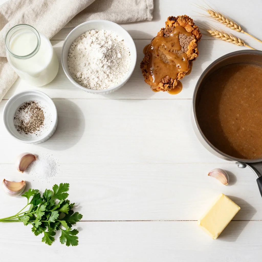 All ingredients laid out for Chicken Fried Steak with Country Gravy
