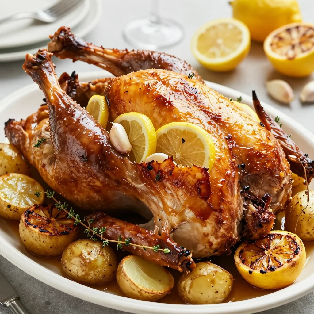 warm lemon garlic roasted turkey with potatoes for cozy family diners