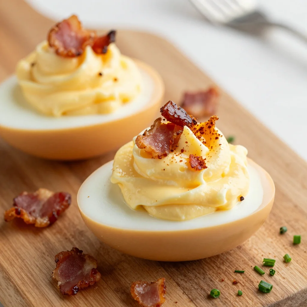 NFL Playoff Deviled Eggs with Bacon for Game Day