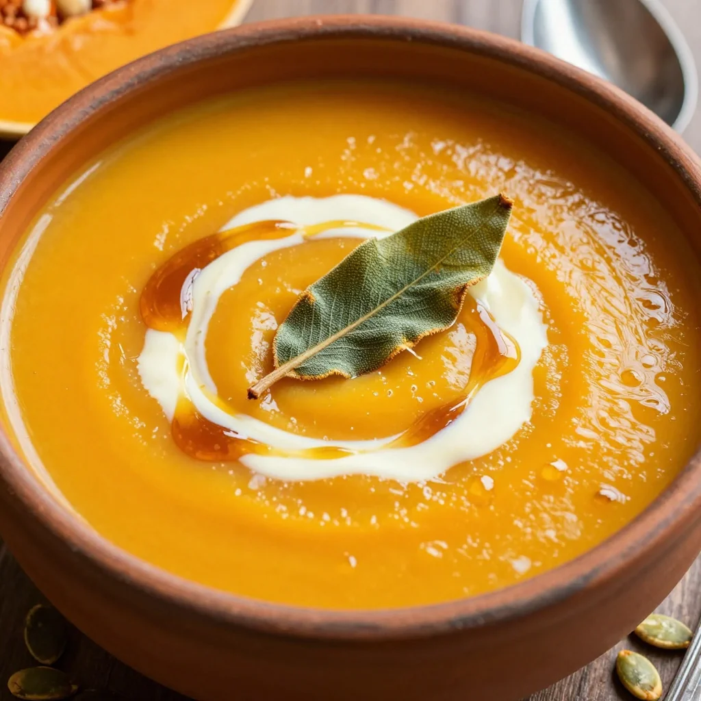 golden butternut squash soup with sage and maple for holiday dinners