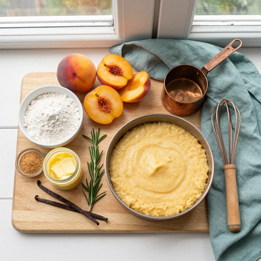 All ingredients for Peach Cobbler with Batter
