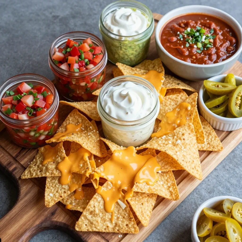 NFL Playoff Nacho Bar with Toppings and Dips