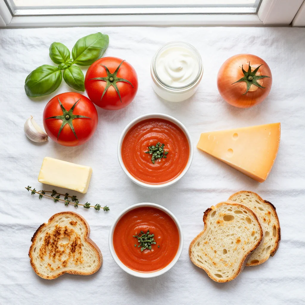 All ingredients for Tomato Soup with Grilled Cheese Dippers