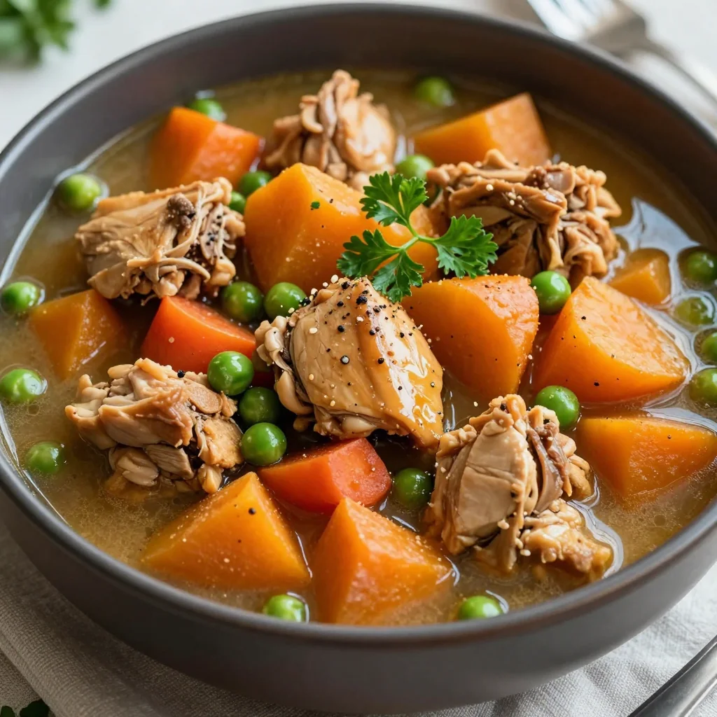 warm slow cooker chicken and sweet potato stew for nourishing family meals