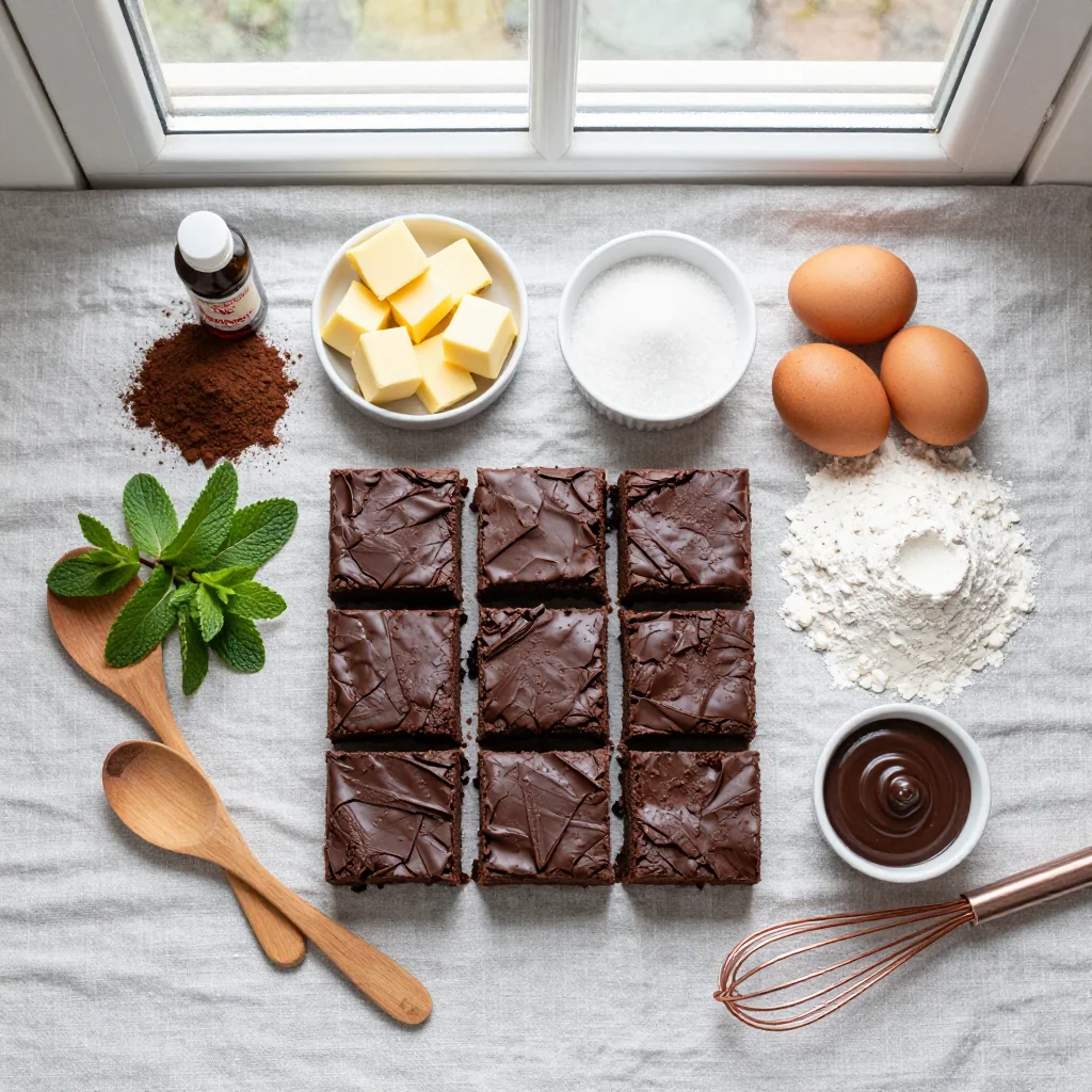 All ingredients for Chocolate Mint Brownies with Ganache Topping