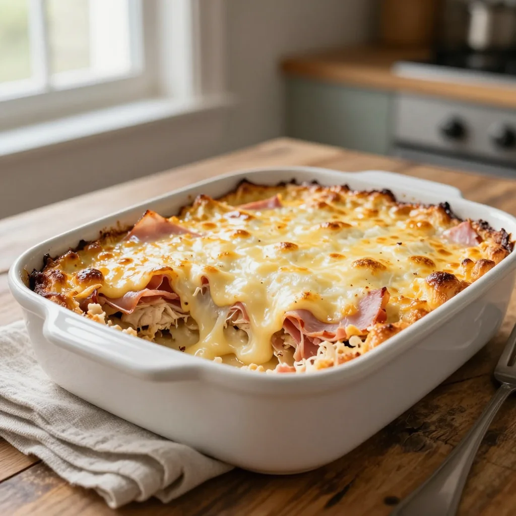 Chicken Cordon Bleu Casserole with Ham and Swiss