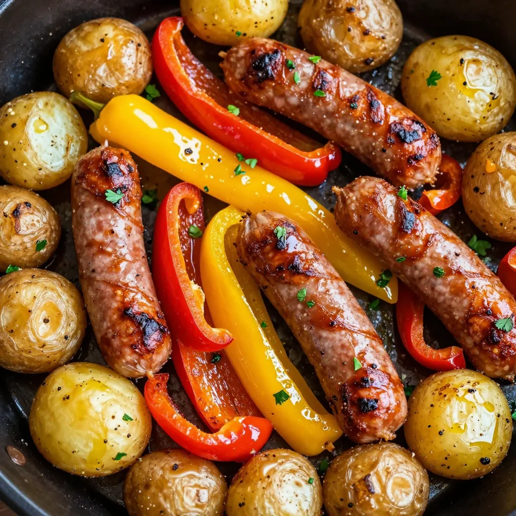 Sheet Pan Sausage, Potatoes, and Peppers for an Easy Dinner