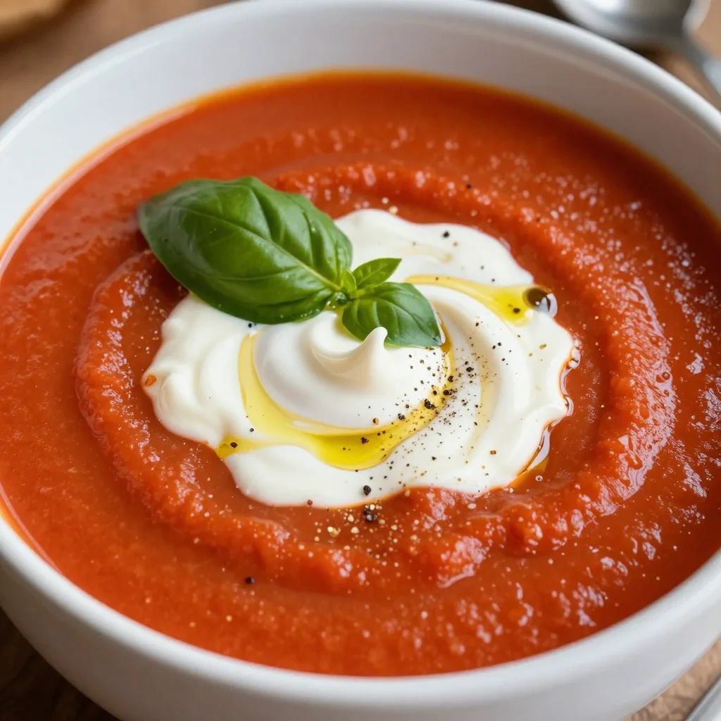 Creamy Tomato Soup With A Basil And Garlic Infusion