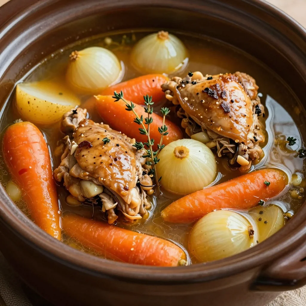 slow cooker chicken stew with root vegetables and fresh herbs for cold nights