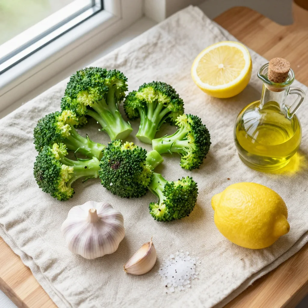 All ingredients for Roasted Broccoli with Garlic and Lemon Juice