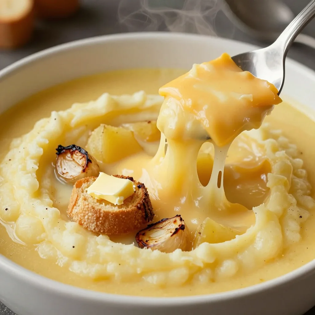 Creamy Roasted Garlic and Potato Soup with Cheddar