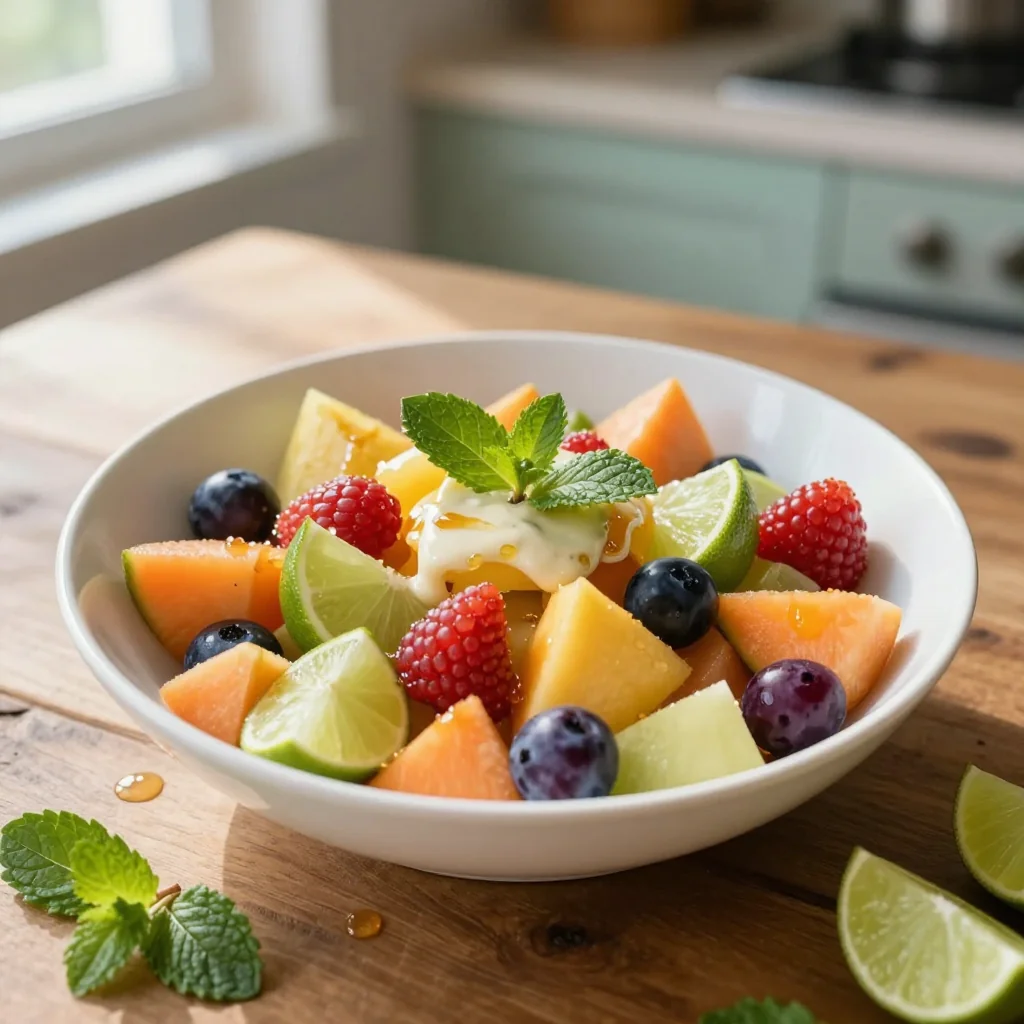 Fruit Salad with Honey Lime Mint Dressing