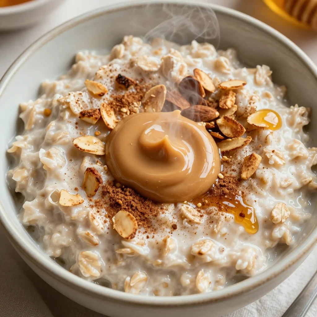 New Year's Day Oatmeal with Almond Butter and Cinnamon