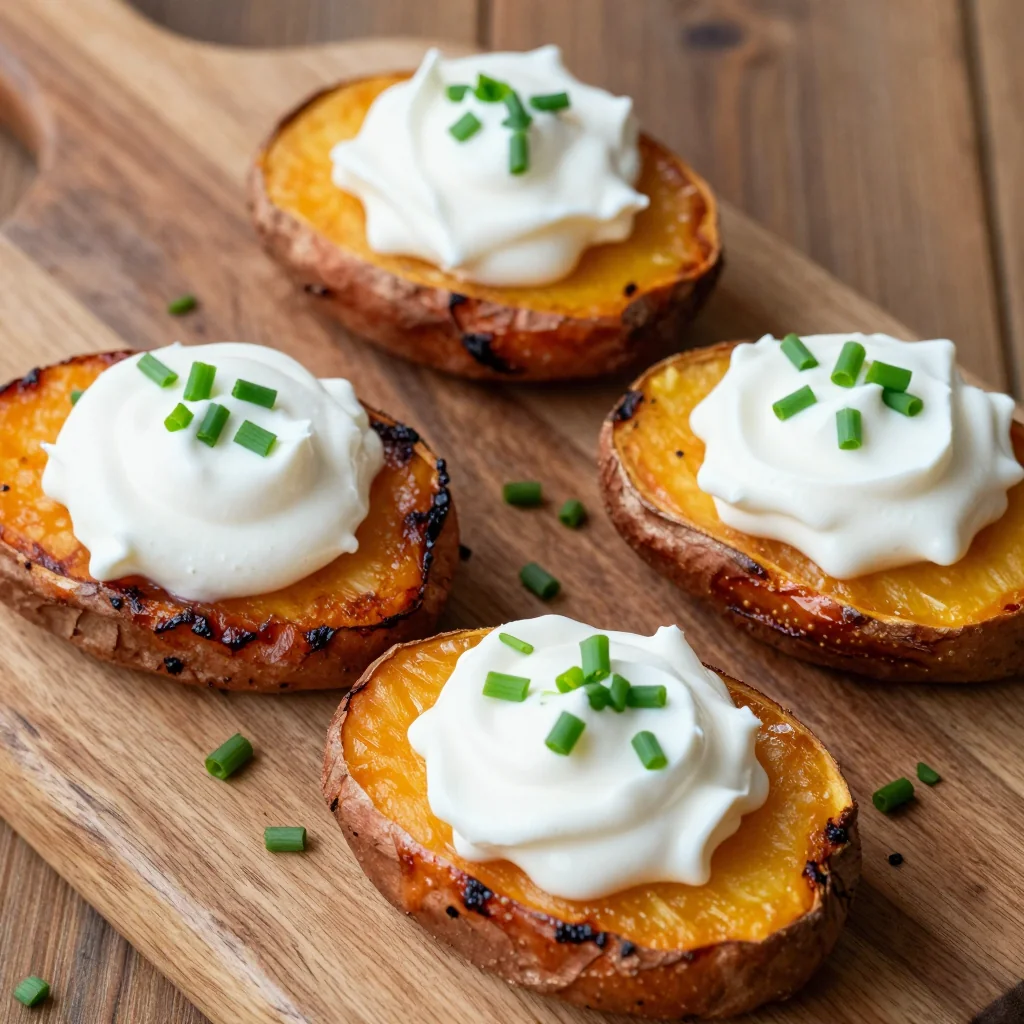 Crispy Sweet Potato Skins with Sour Cream and Chives