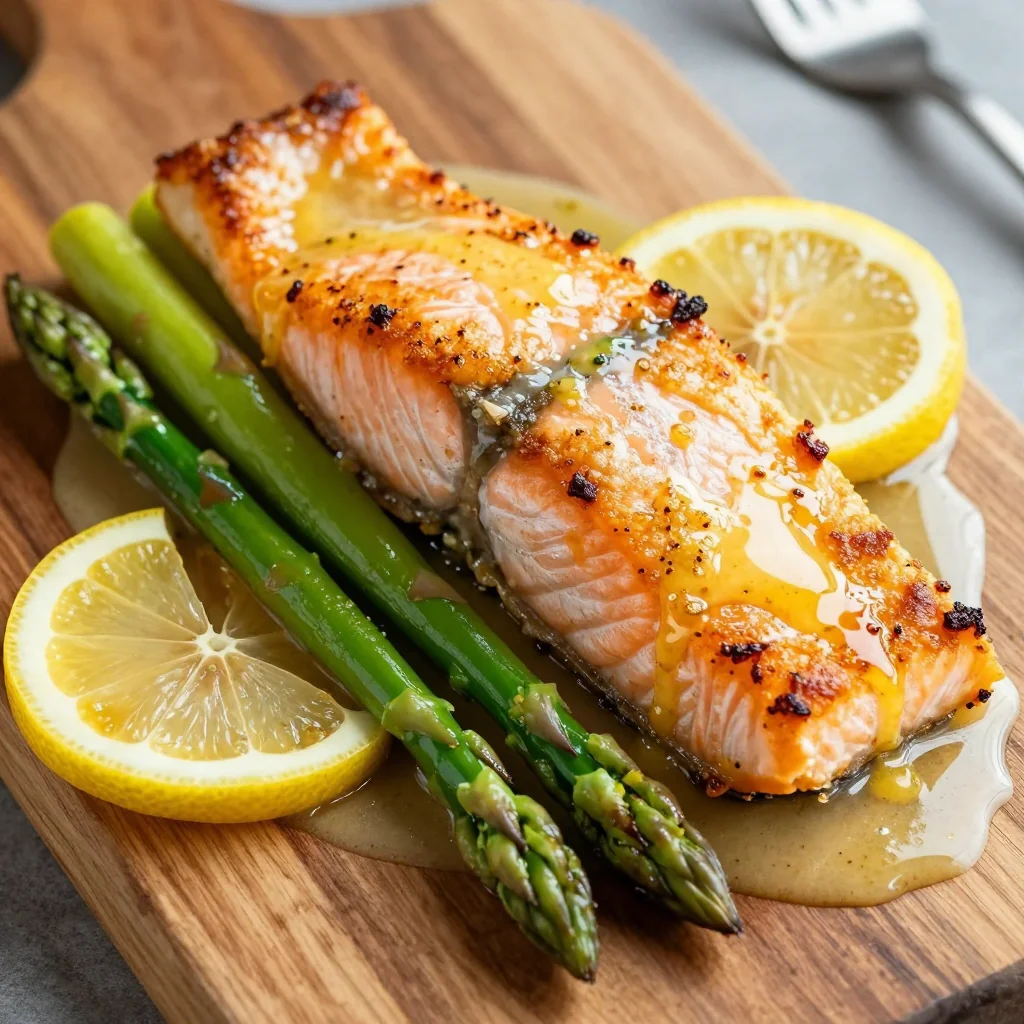Keto Lemon Butter Salmon with Asparagus and Lemon Slices