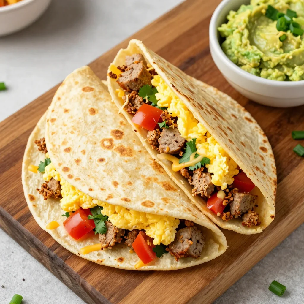 Warm Breakfast Burritos with Eggs and Turkey Sausage