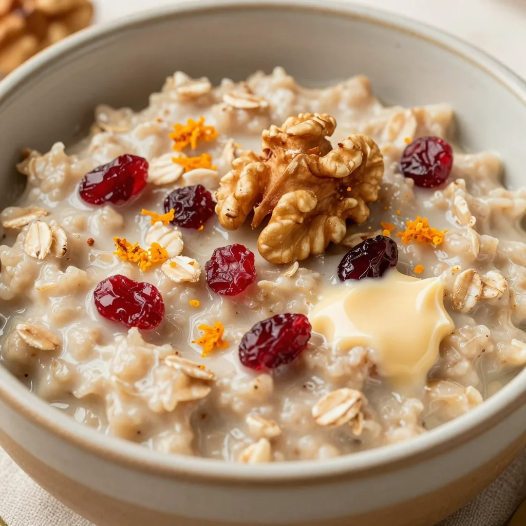 Healthy Warm Oatmeal with Cranberries and Orange