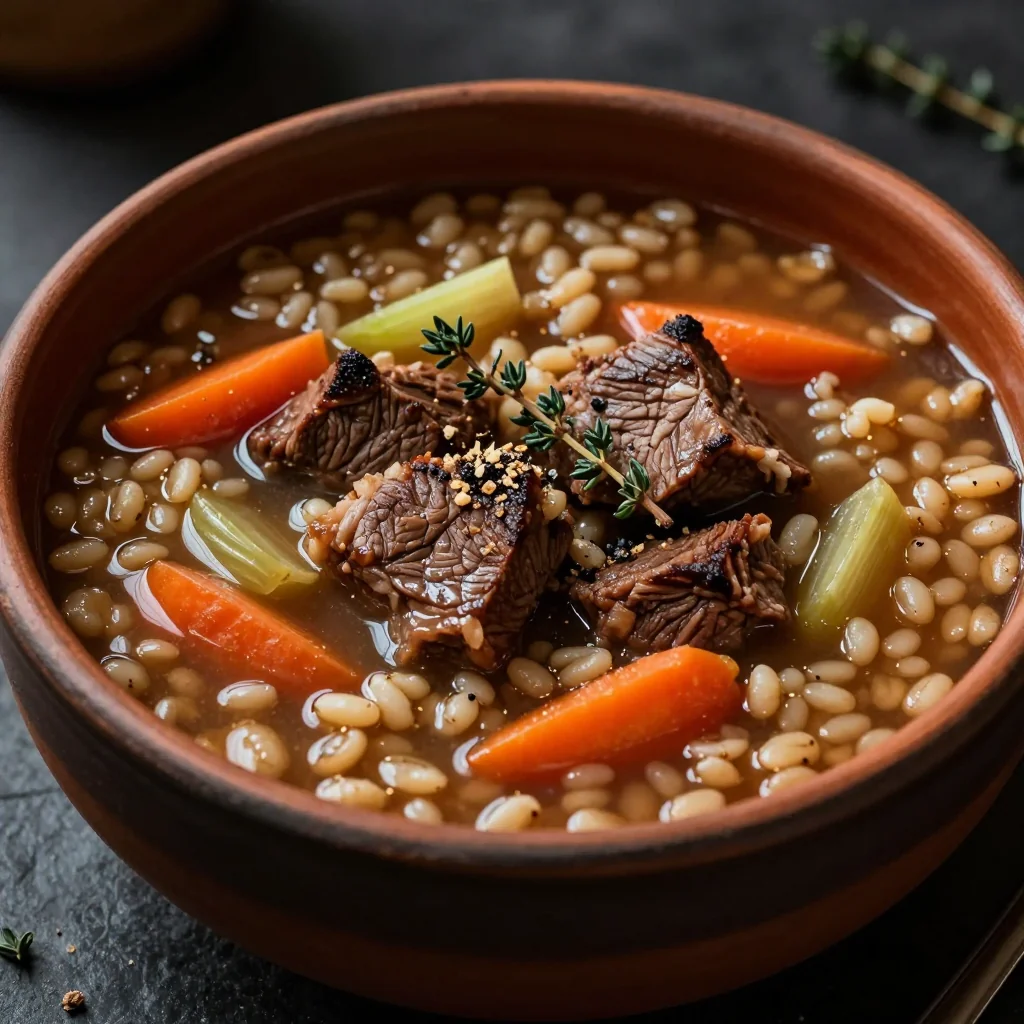 Winter Beef and Barley Soup with Pantry Herbs and Spices