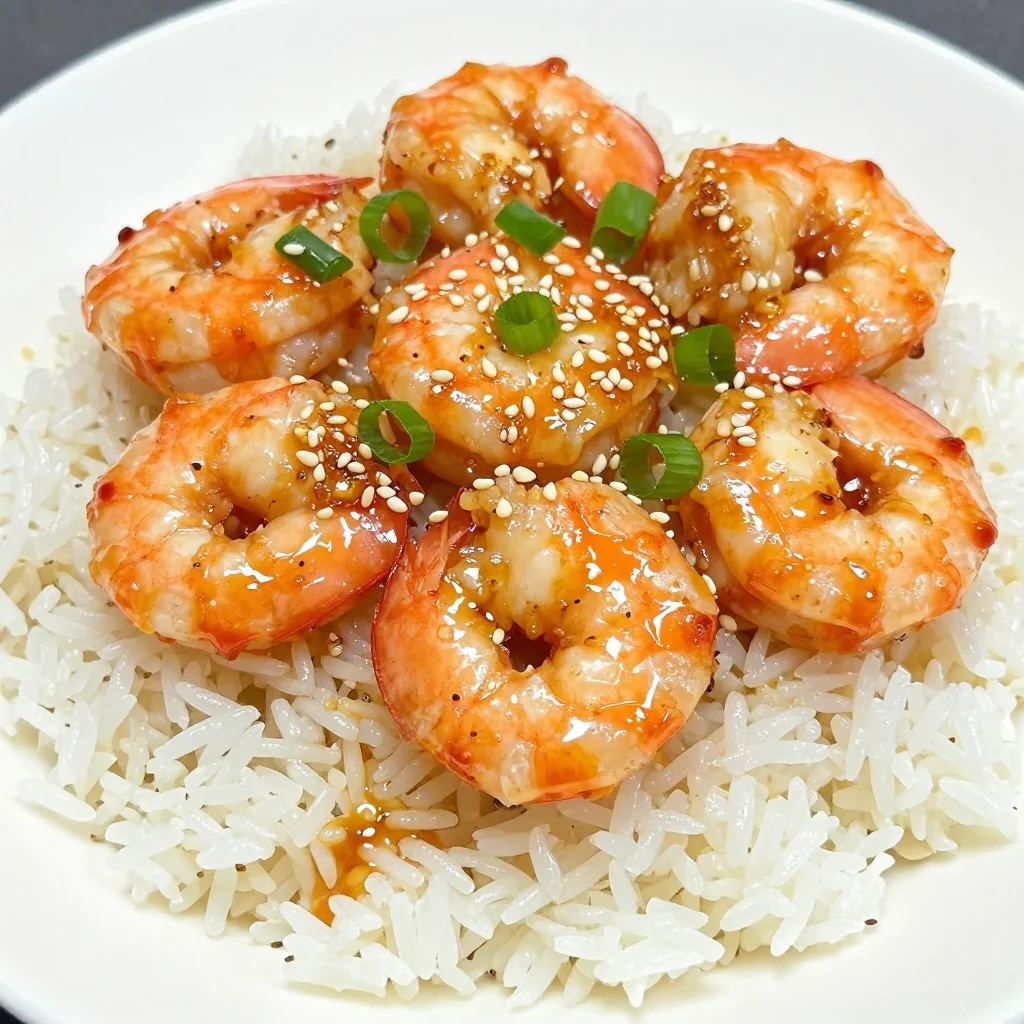 Spicy Honey Garlic Glazed Shrimp With Green Onions Over Rice