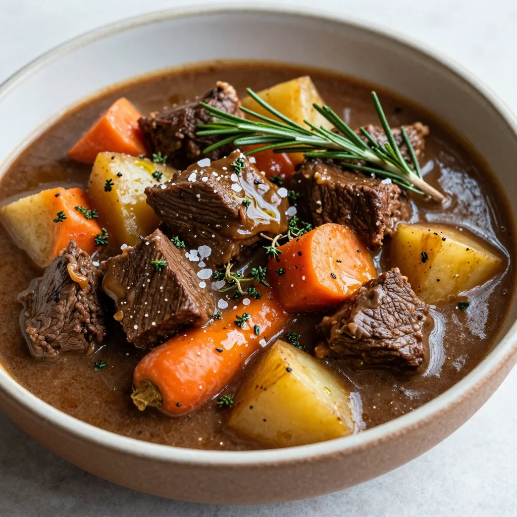 cozy onepot beef and winter vegetable stew with rosemary and thyme