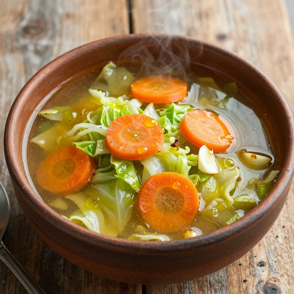onepot cabbage and carrot soup with garlic for healthy meal prep