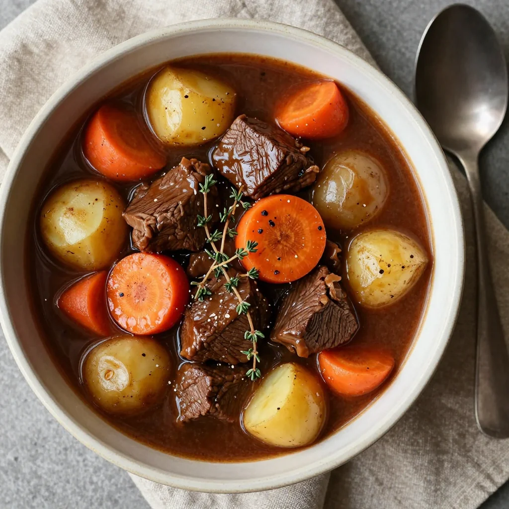 slow cooker beef stew with potatoes and root vegetables for cozy nights