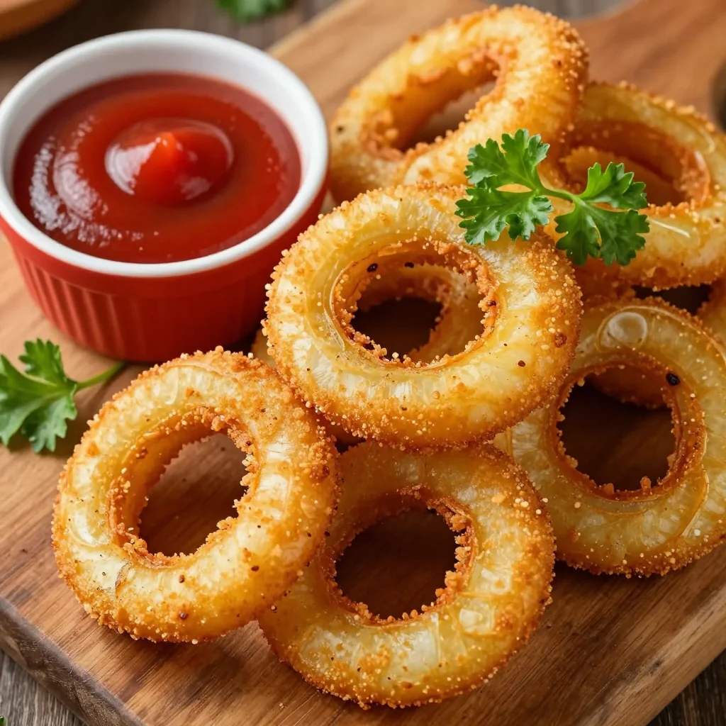 Crispy Baked Onion Rings With Spicy Ketchup