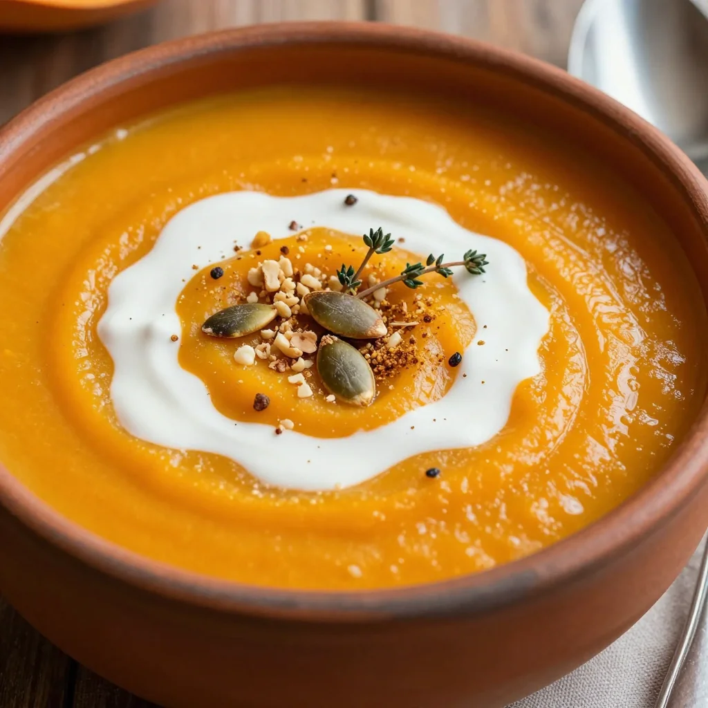 Cozy Vegan Creamy Pumpkin Soup with Nutmeg
