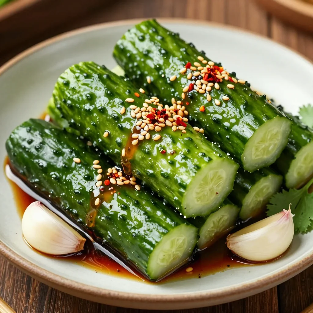 Crispy Smashed Cucumbers with a Soy Dressing