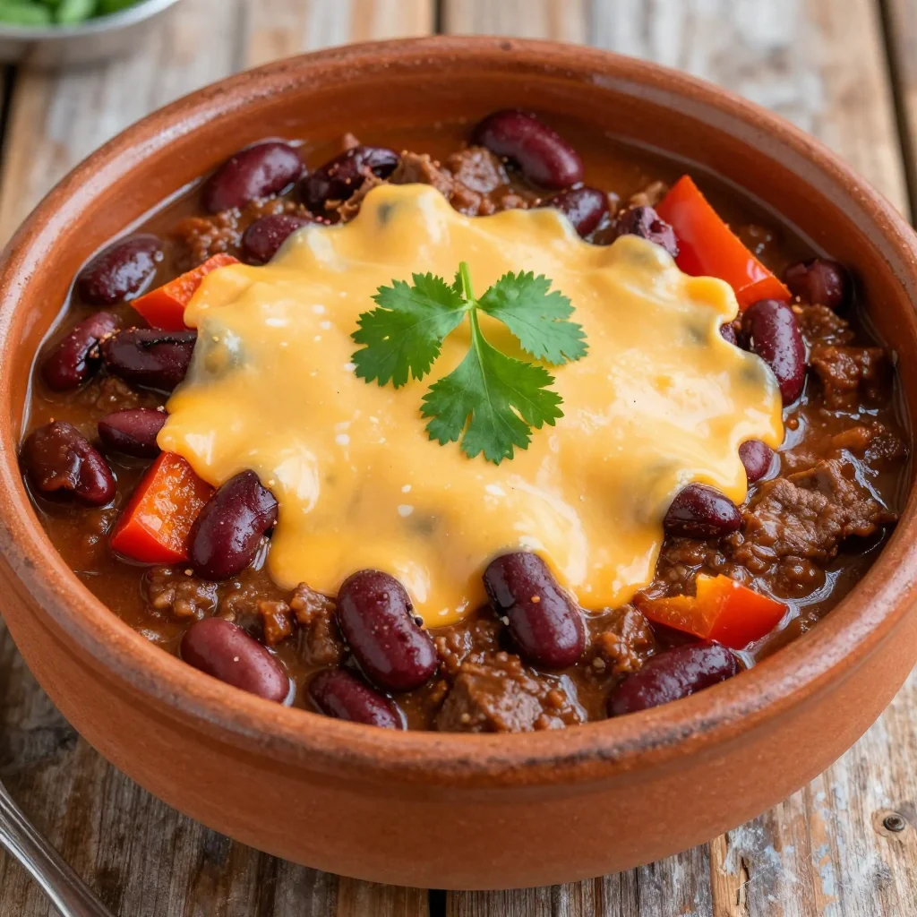 Hearty Beef Chili Topped with Melty Cheese