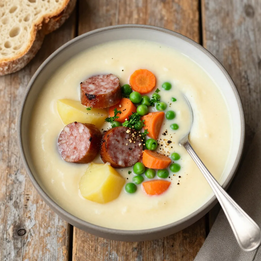Pantry Clean Out Slow Cooker Sausage and Potato Soup with Veg