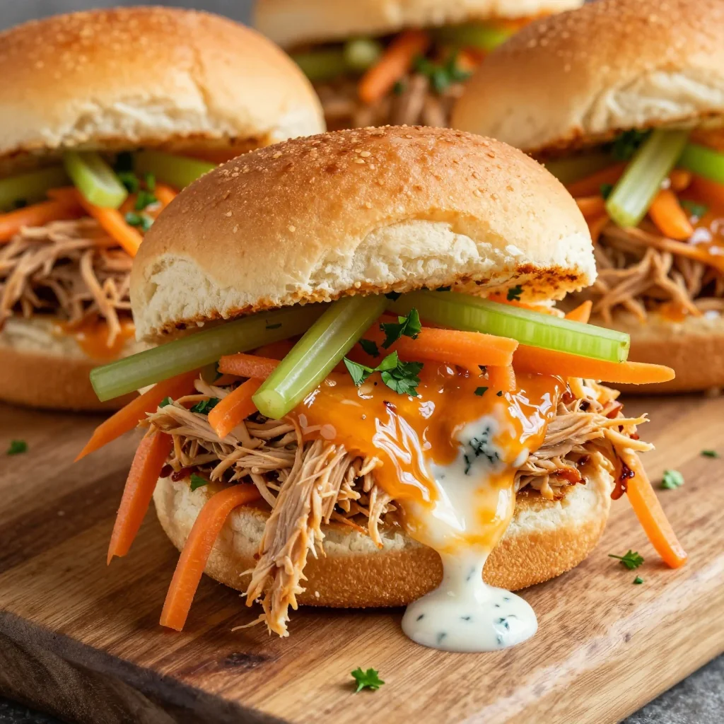 NFL Playoff Buffalo Chicken Sliders with Celery and Carrot Slaw