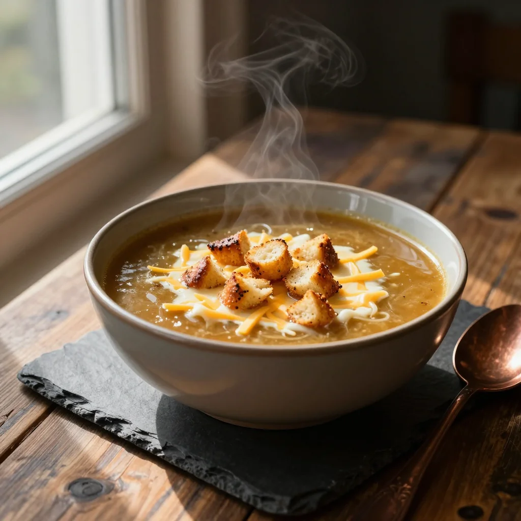 Irish Beer Cheese Soup with Soft Pretzel Croutons