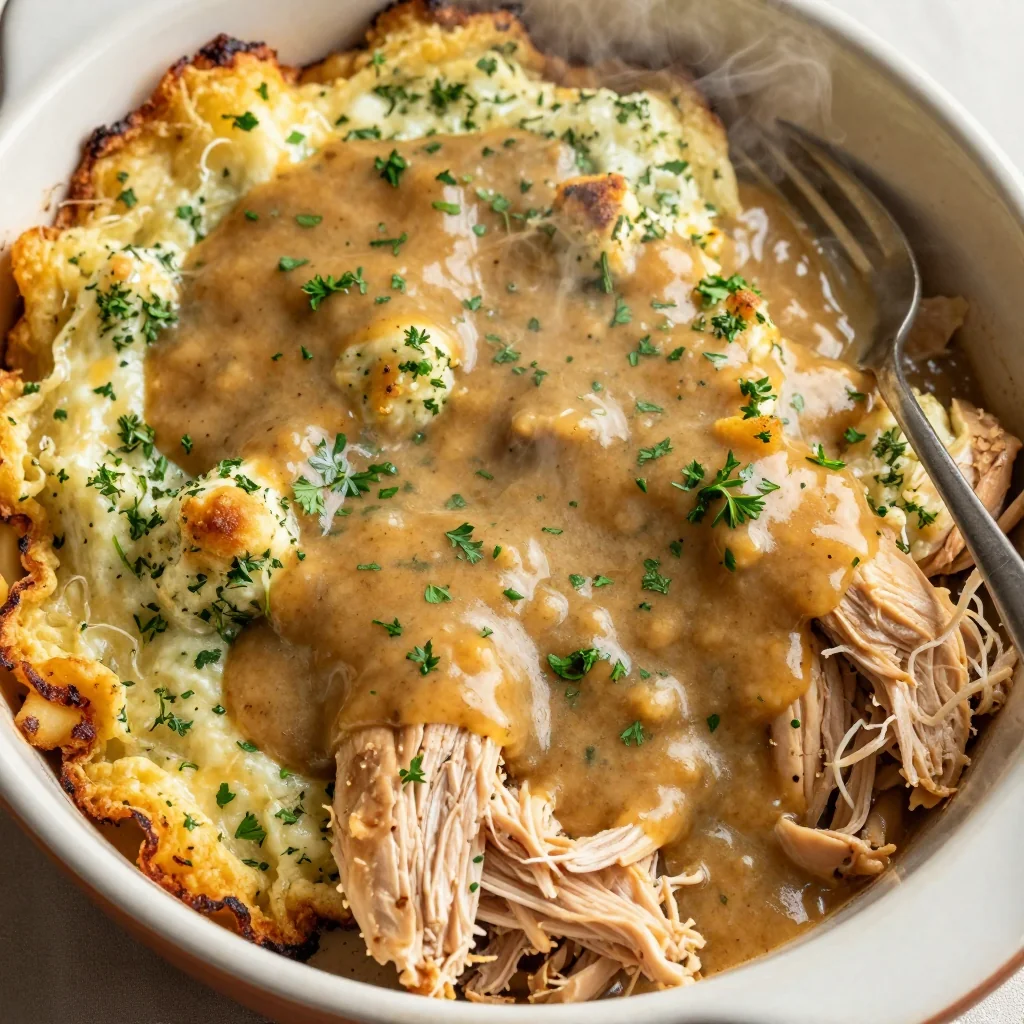 Easy Slow Cooker Chicken and Stuffing with Gravy