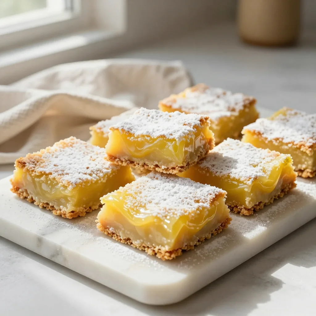 Easy Lemon Bars with Shortbread Crust and Powdered Sugar