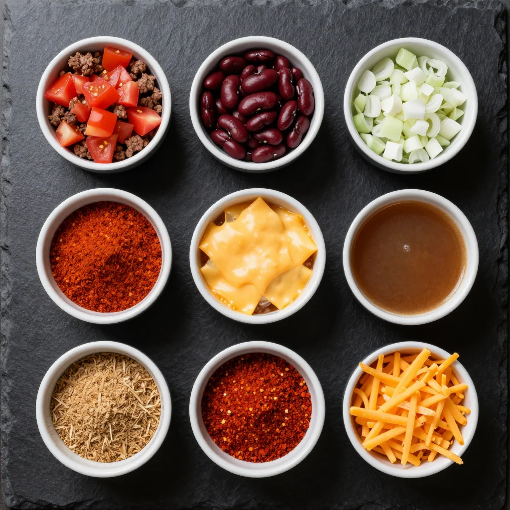 Hearty Beef Chili ingredients neatly arranged