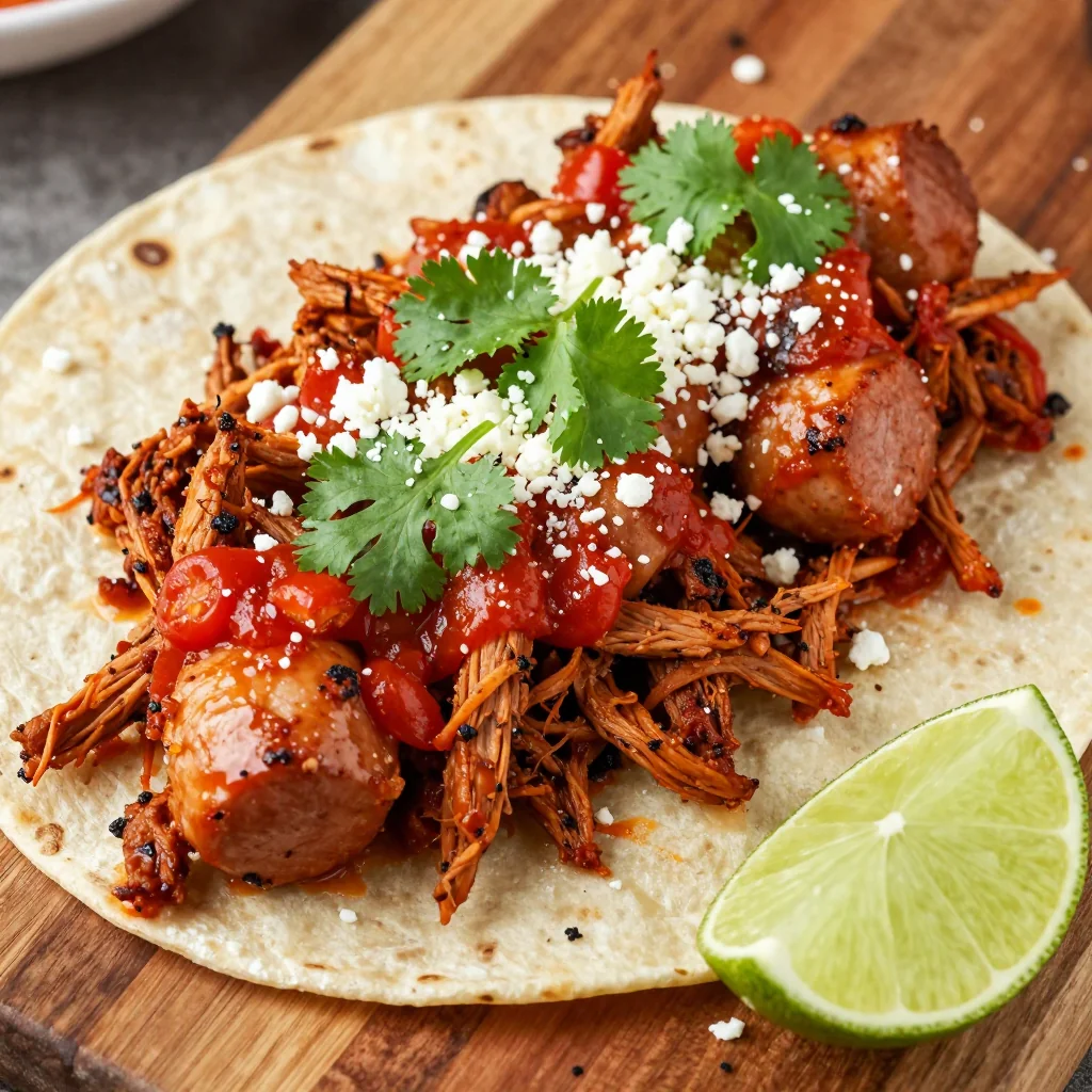 Slow Cooker Chicken and Sausage for Spicy Tacos