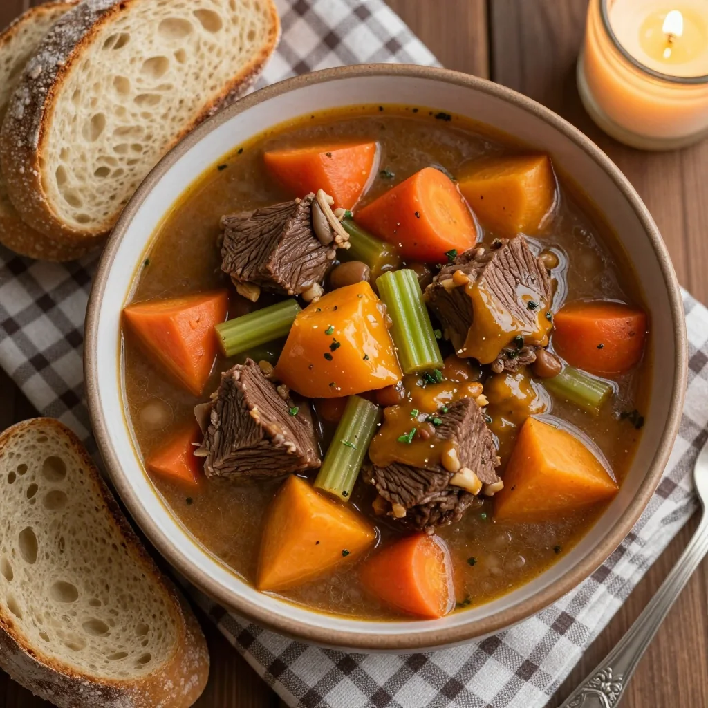 slow cooker beef and vegetable stew with winter squash for family meals
