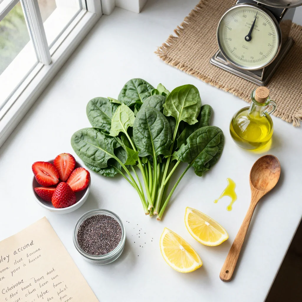 All ingredients for Spinach Strawberry Salad with Poppyseed